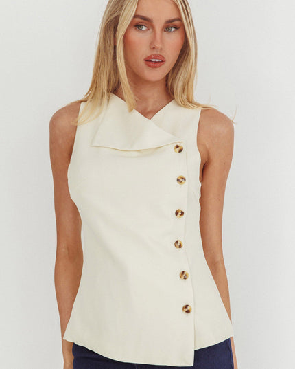 Oyster Sleeveless Side Button Top