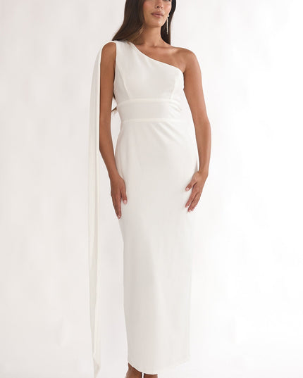 White One-Shoulder Sash Maxi Dress