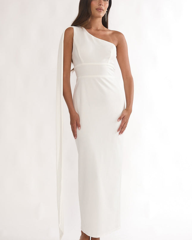 White One-Shoulder Sash Maxi Dress