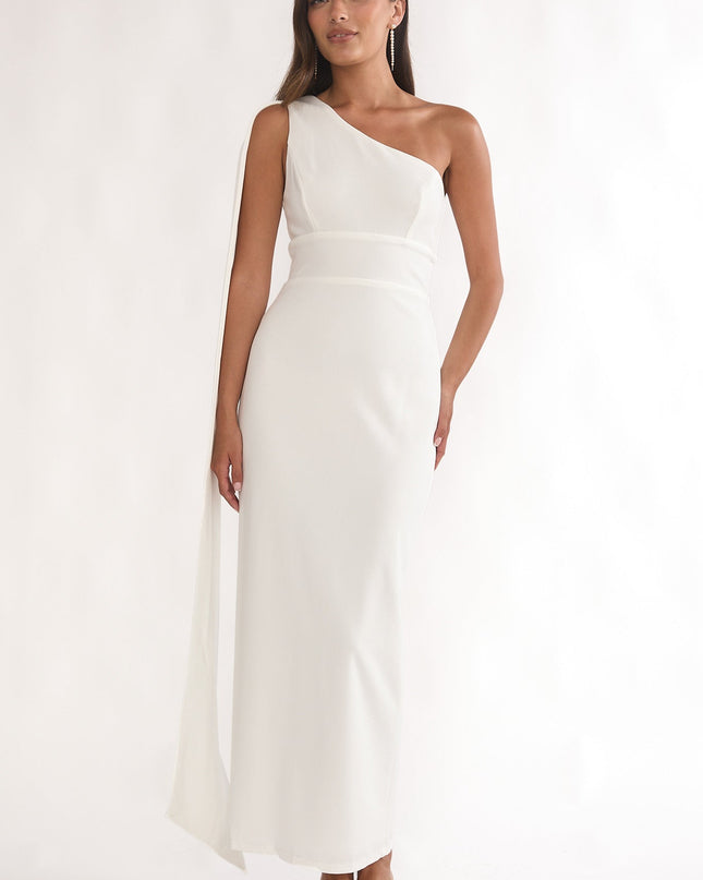 White One-Shoulder Sash Maxi Dress