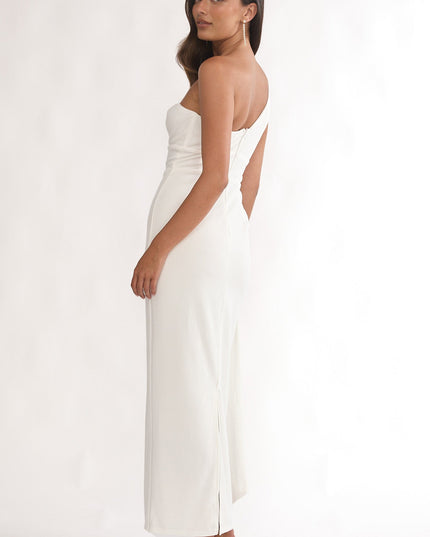 White One-Shoulder Sash Maxi Dress