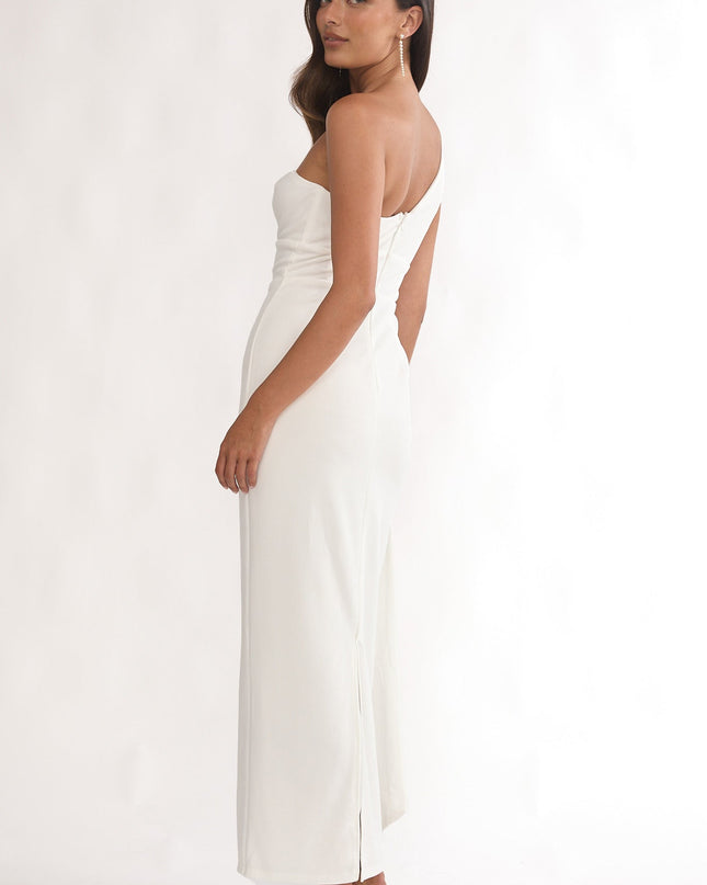 White One-Shoulder Sash Maxi Dress