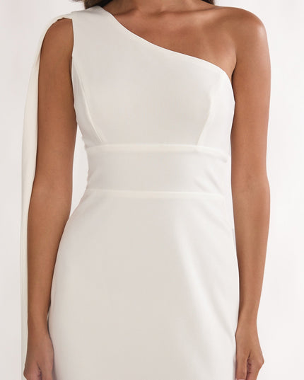 White One-Shoulder Sash Maxi Dress