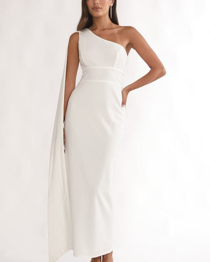 White One-Shoulder Sash Maxi Dress