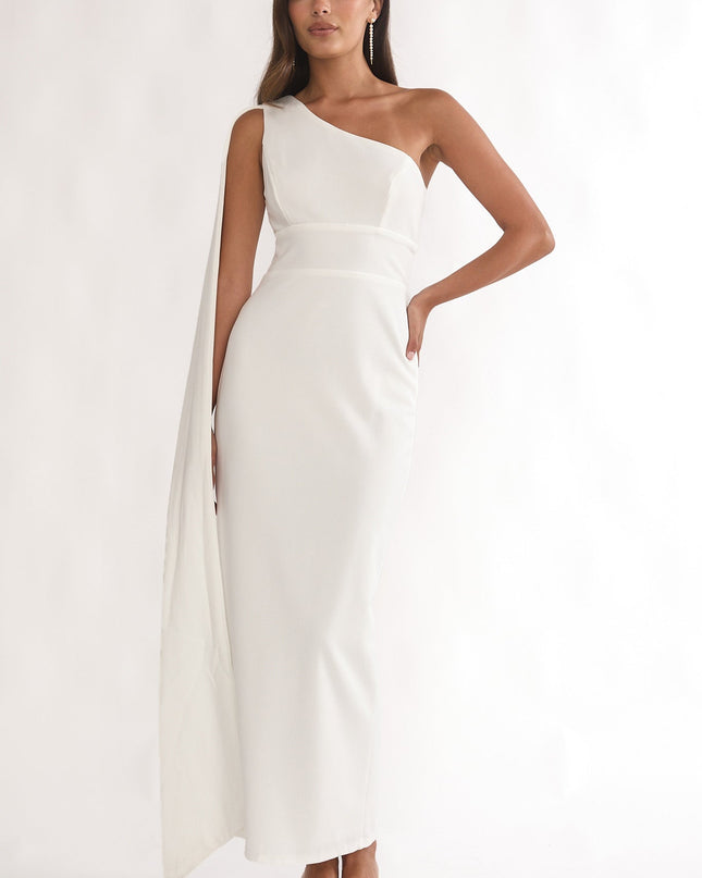 White One-Shoulder Sash Maxi Dress