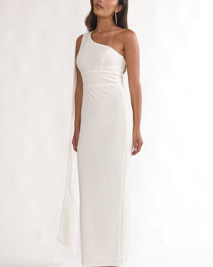 White One-Shoulder Sash Maxi Dress