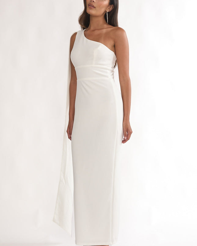 White One-Shoulder Sash Maxi Dress