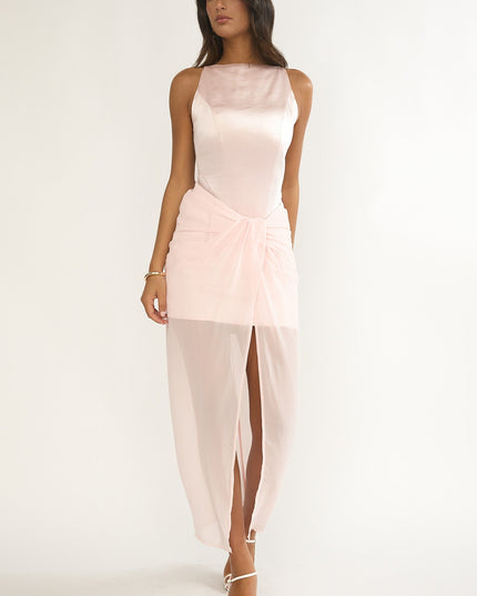 Pink Sheer Waist Wrap Maxi Dress