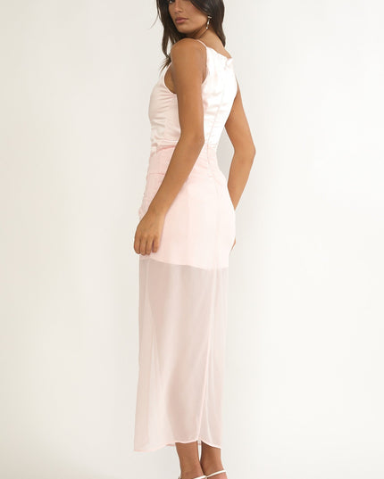 Pink Sheer Waist Wrap Maxi Dress