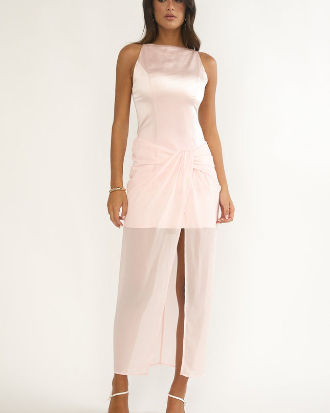 Pink Sheer Waist Wrap Maxi Dress
