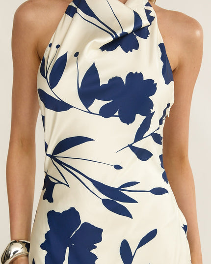 Beige Cowl Halterneck Maxi Dress Floral