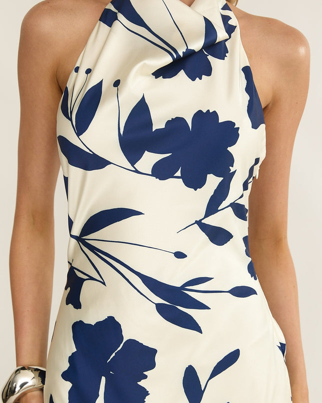 Beige Cowl Halterneck Maxi Dress Floral