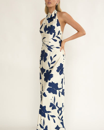 Beige Cowl Halterneck Maxi Dress Floral