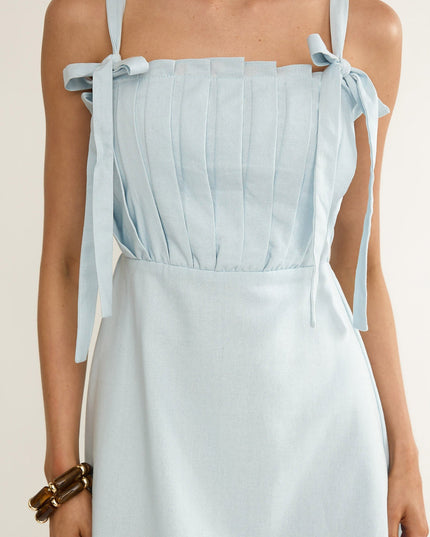 Blue Pleat Bodice Mini Dress