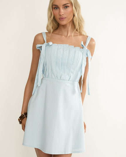 Blue Pleat Bodice Mini Dress