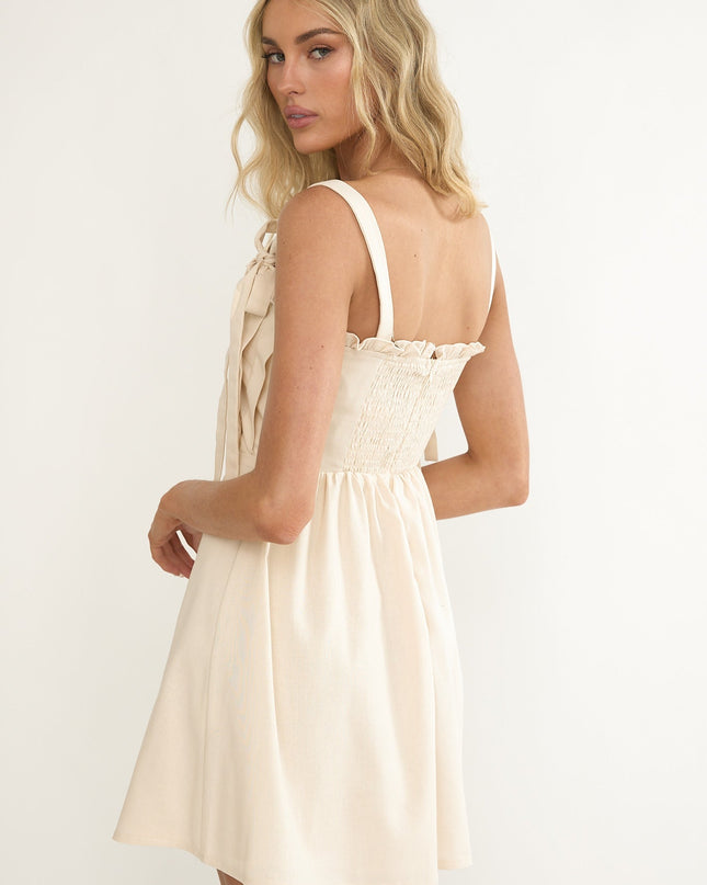 Cream Pleat Bodice Mini Dress