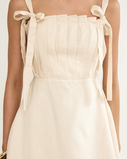 Cream Pleat Bodice Mini Dress