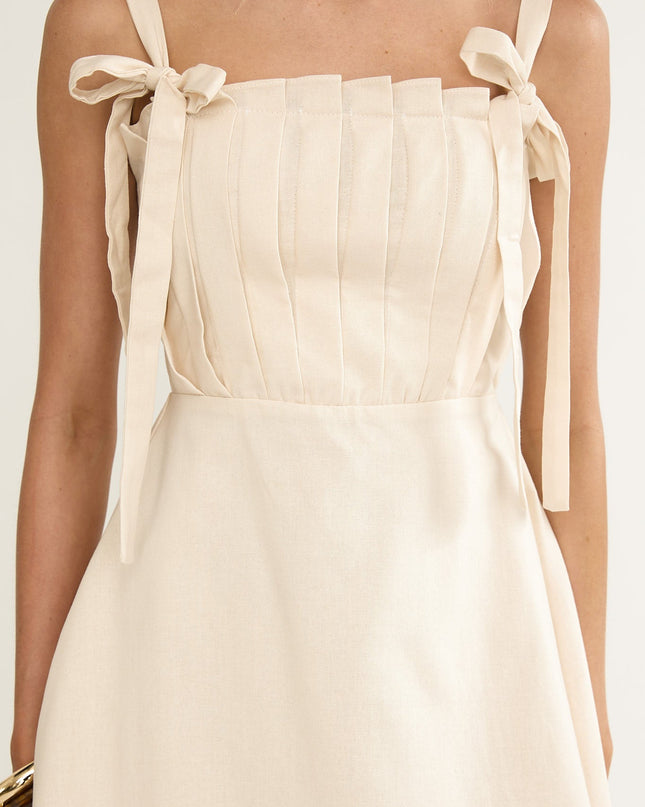 Cream Pleat Bodice Mini Dress