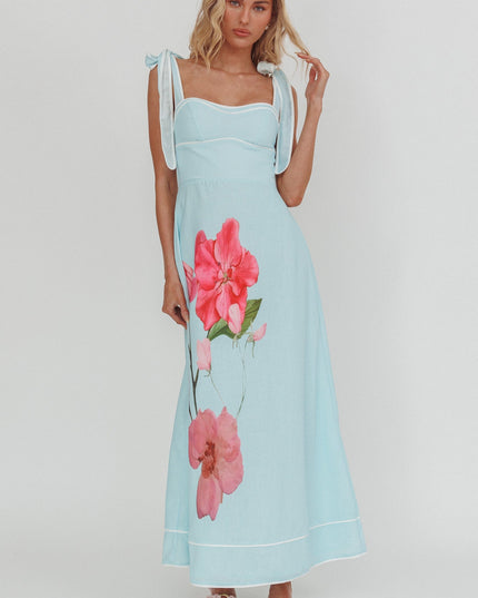 Mint Tied Shoulder Maxi Dress Flower