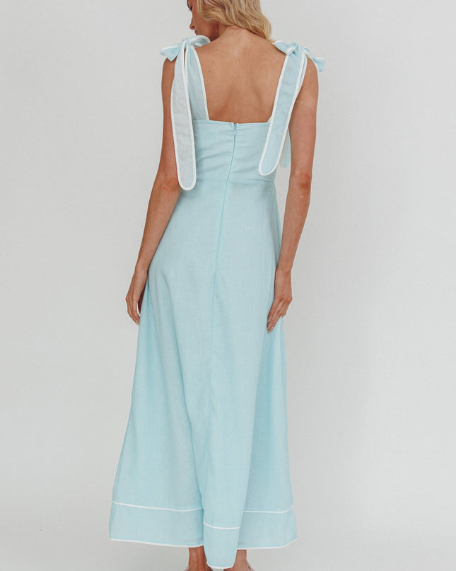 Mint Tied Shoulder Maxi Dress Flower