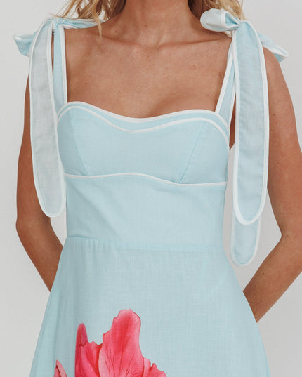 Mint Tied Shoulder Maxi Dress Flower