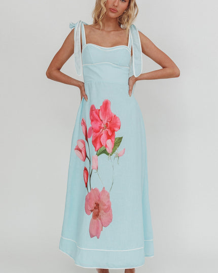 Mint Tied Shoulder Maxi Dress Flower