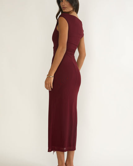 Cherry Off-Shoulder Waist Sash Maxi Dress