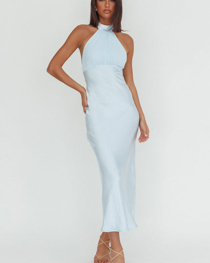 Ice Blue Halterneck Maxi Dress