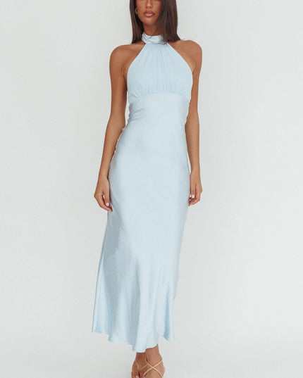 Ice Blue Halterneck Maxi Dress