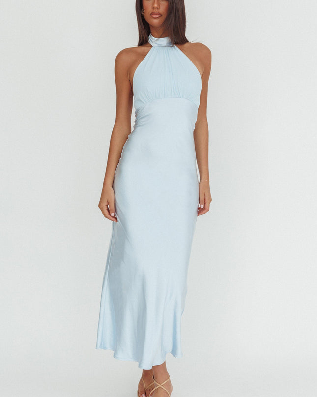 Ice Blue Halterneck Maxi Dress