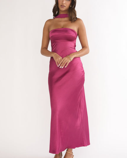 Burgundy Detachable Shoulder Maxi Dress