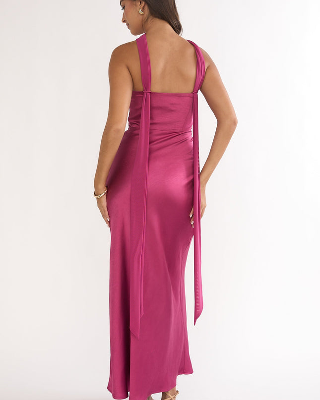 Burgundy Detachable Shoulder Maxi Dress