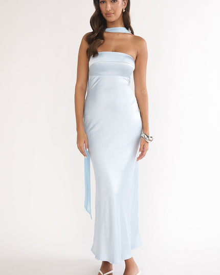 Blue Detachable Shoulder Maxi Dress