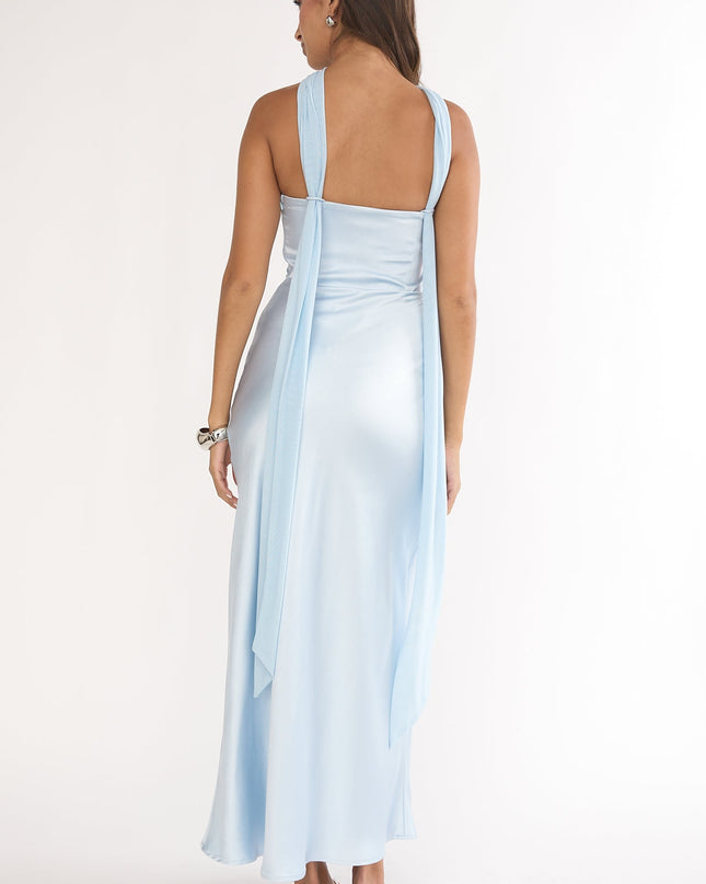 Blue Detachable Shoulder Maxi Dress
