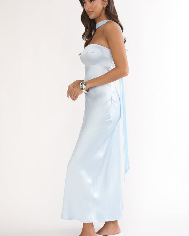 Blue Detachable Shoulder Maxi Dress