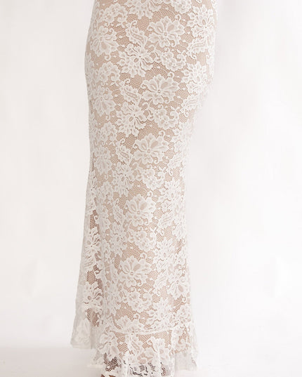 White Ruffle Hem Lace Maxi Skirt