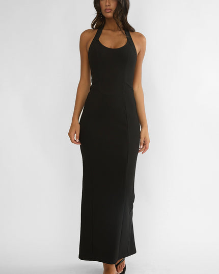 Black Scoop Neck Halter Maxi Dress