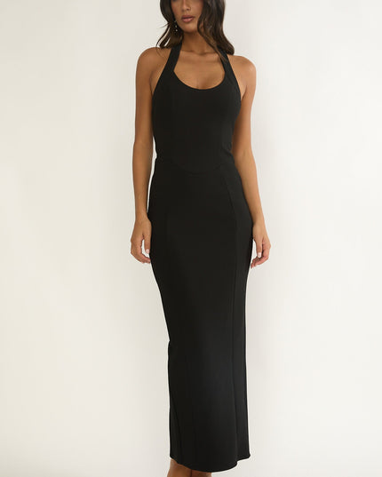 Black Scoop Neck Halter Maxi Dress