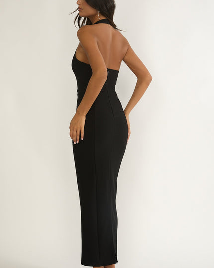 Black Scoop Neck Halter Maxi Dress