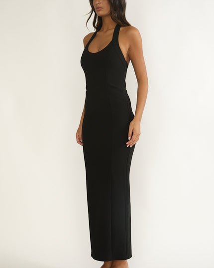 Black Scoop Neck Halter Maxi Dress
