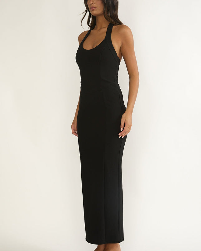 Black Scoop Neck Halter Maxi Dress