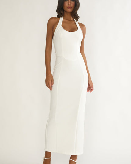 White Scoop Neck Halter Maxi Dress