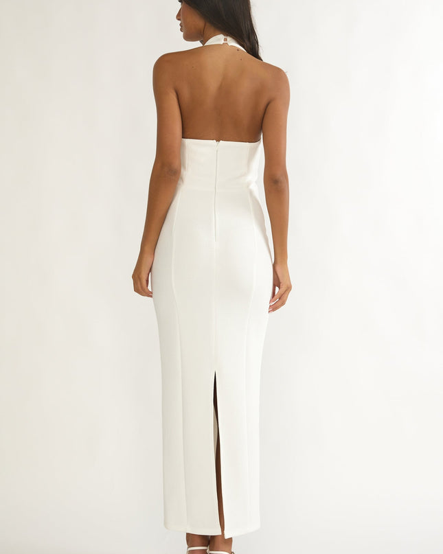 White Scoop Neck Halter Maxi Dress