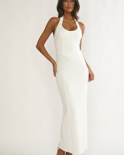 White Scoop Neck Halter Maxi Dress