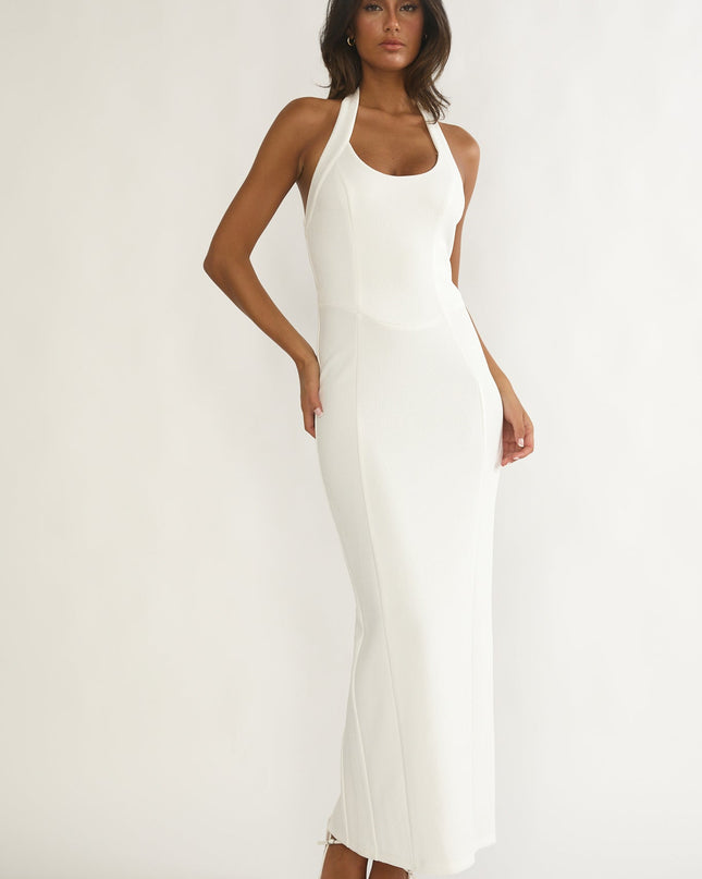 White Scoop Neck Halter Maxi Dress
