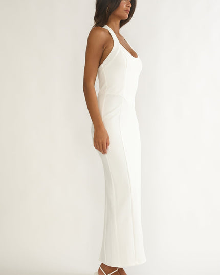 White Scoop Neck Halter Maxi Dress