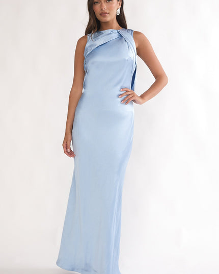 Blue Draped Back Maxi Dress