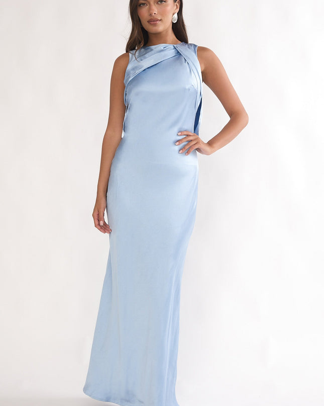 Blue Draped Back Maxi Dress