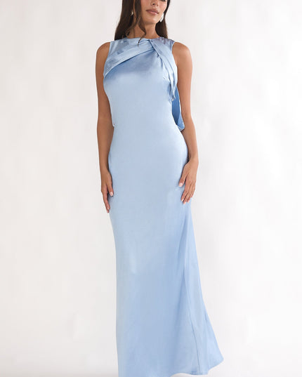 Blue Draped Back Maxi Dress