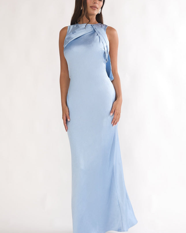 Blue Draped Back Maxi Dress